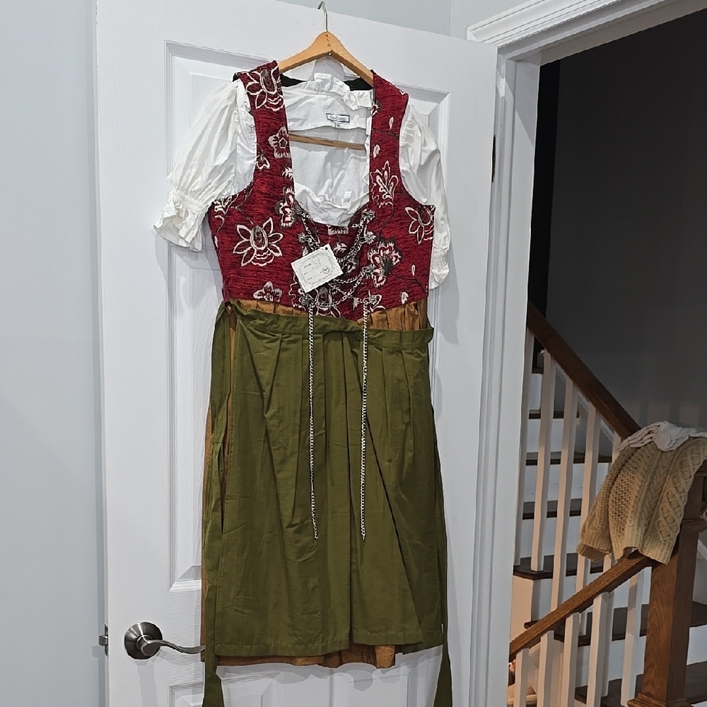 Red and Green Floral Dirndl Dress